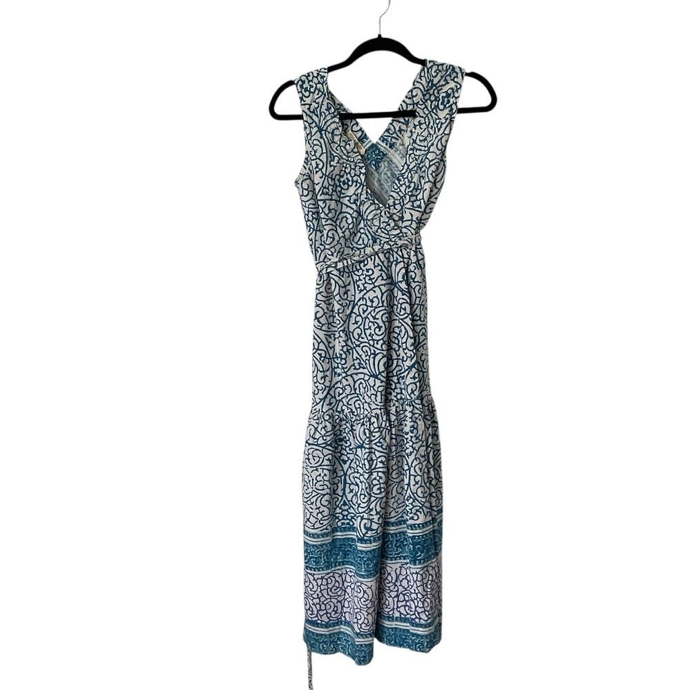 John & Mickie blue and white Print Cotton Maxi Wrap Dress Size 2 - Picture 5 of 14